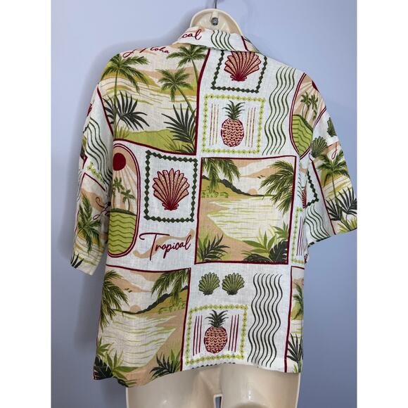 C&C California Linen Tropical Print Short Sleeve Shirt Women's M New - Picture 7 of 13